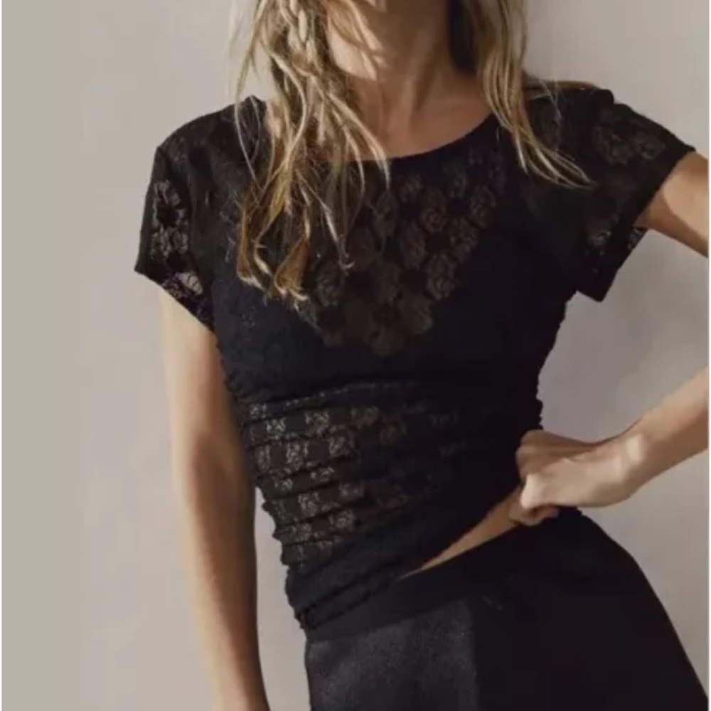 Free People Intimately Keep It Simple Lace Top Size XS Black FALL WINTER BOHO